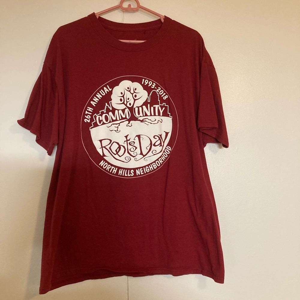 Hanes brand tee “Community Roots Day”